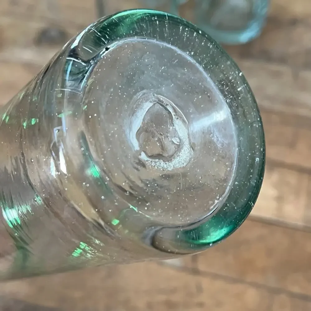 Hand Blown Mexican Green Rim Highball Glass Tumblers 7
